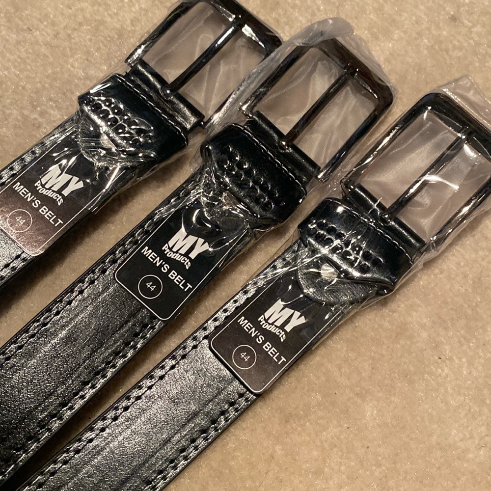NWT Lot of 3 Men’s Black Faux Leather Belts, size 44